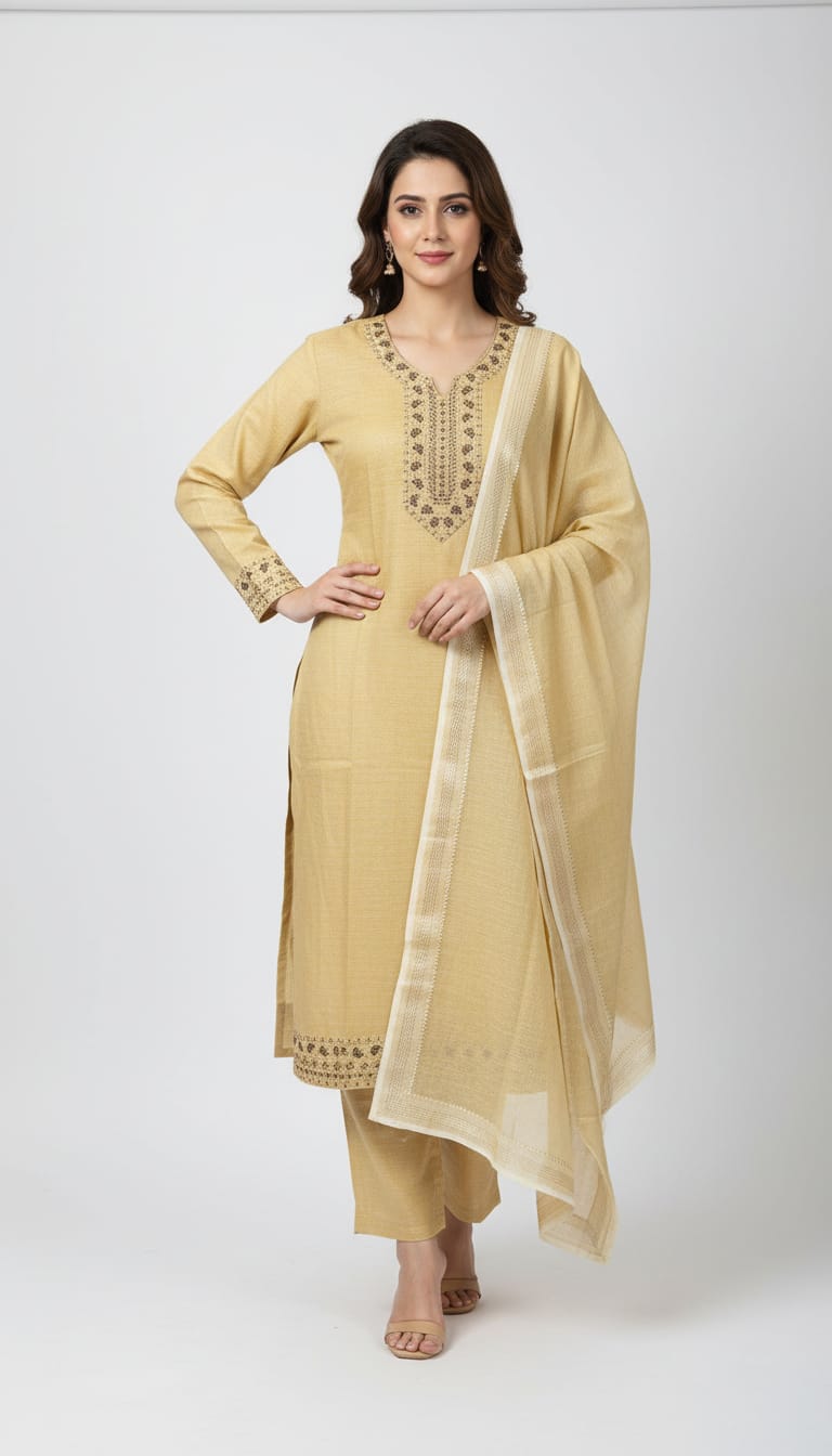Shree Shanti Selection - Cream Embroidered Straight Suit Set